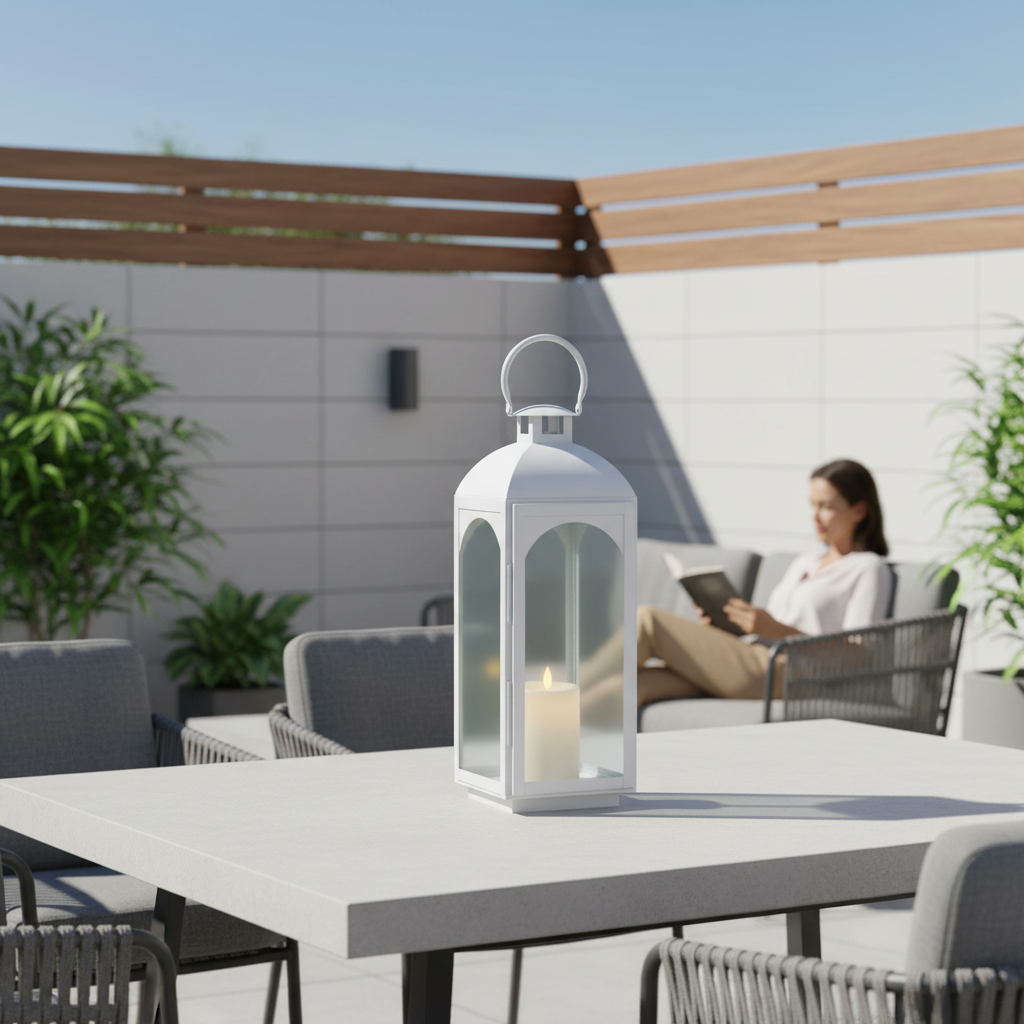 White Wash Large Mild Steel Lantern