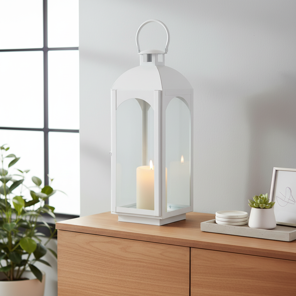 White Wash Large Mild Steel Lantern