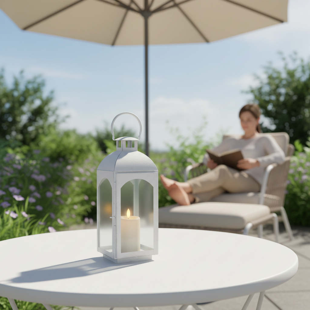 White Wash Small Mild Steel Lantern