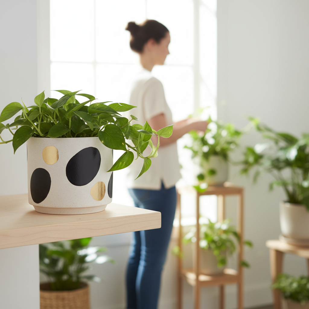 Yuri White And Gold Spotted Planter