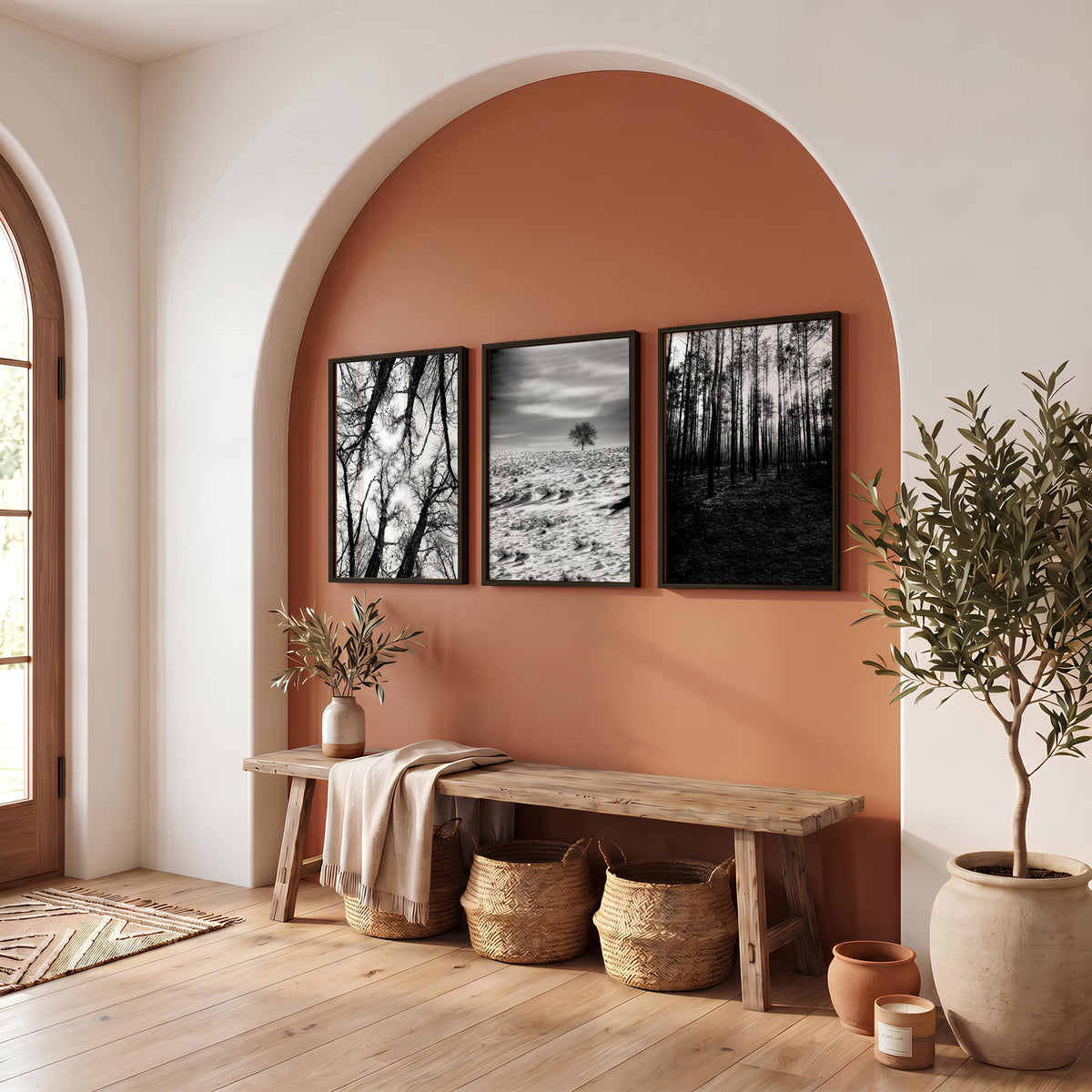 Wildlife Wall Art Black and White Forest Photography displayed on a wall in a styled room — view 10