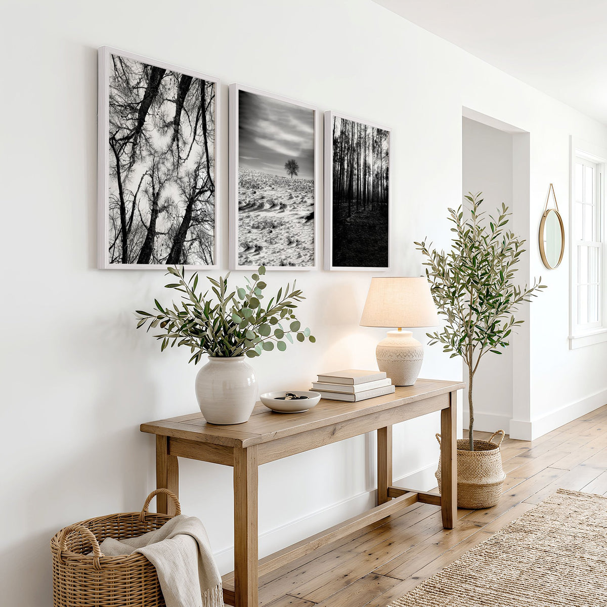 Wildlife Wall Art Black and White Forest Photography displayed on a wall in a styled room — view 5