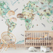 Wildlife World Map Mural Wallpaper For Children