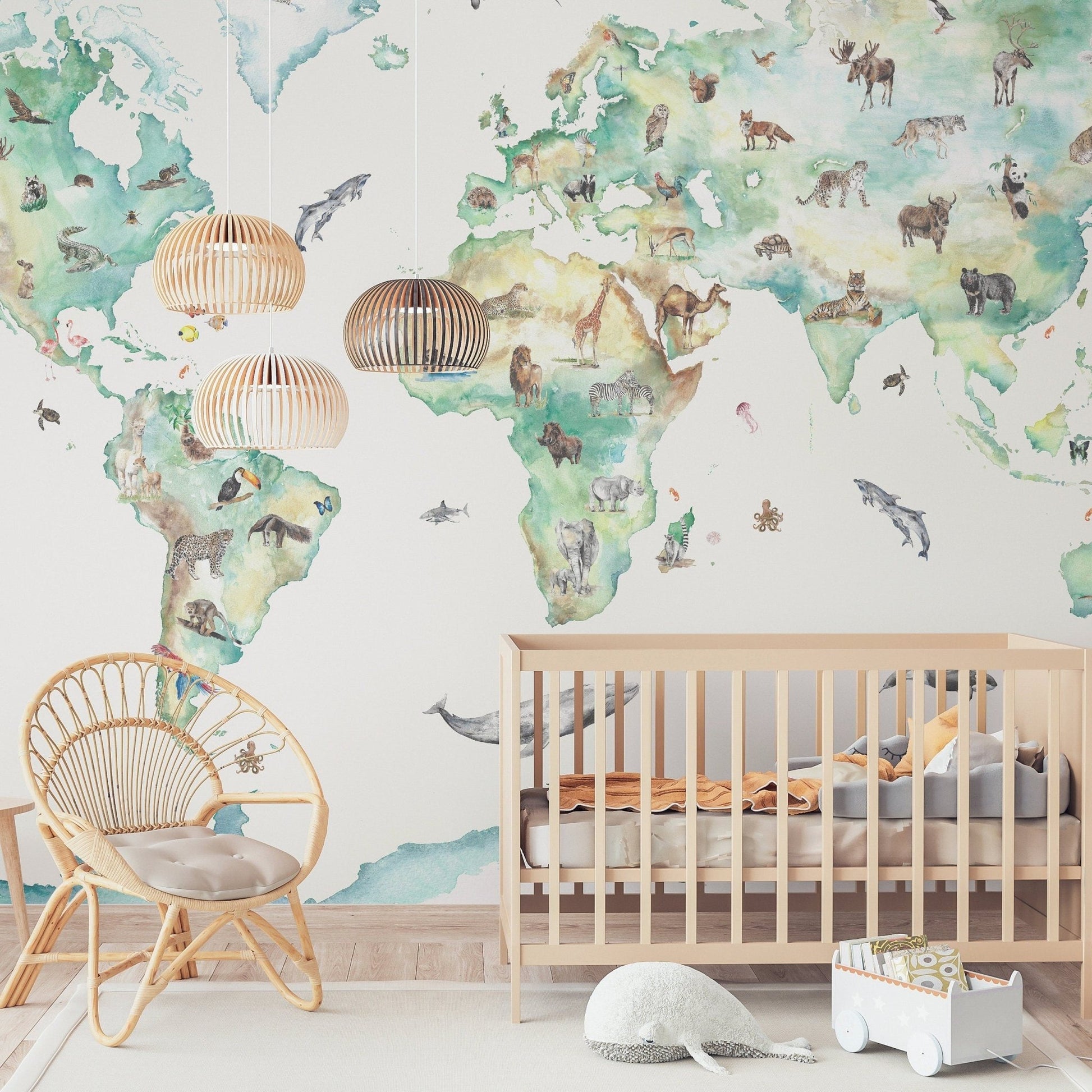 Wildlife World Map Mural Wallpaper For Children