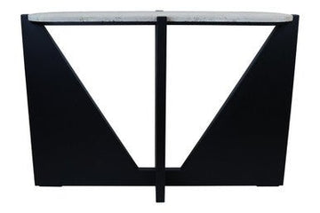 Winton Travertine Top Console Table With Black Acacia Wood Frame