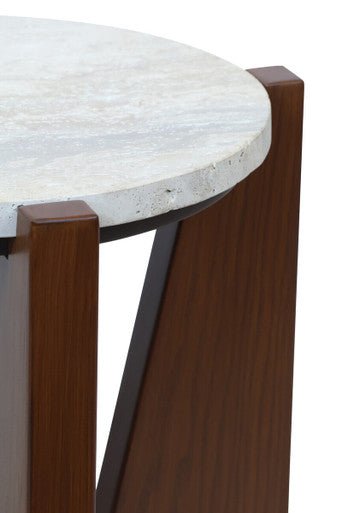Winton Travertine Top Side Table With Acacia Wood Frame