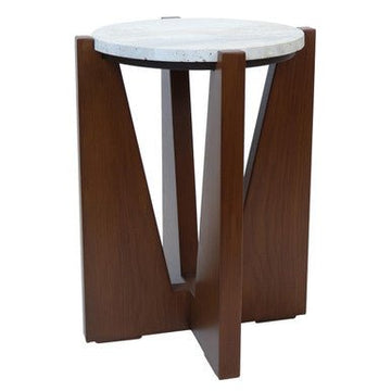 Winton Travertine Top Side Table With Acacia Wood Frame