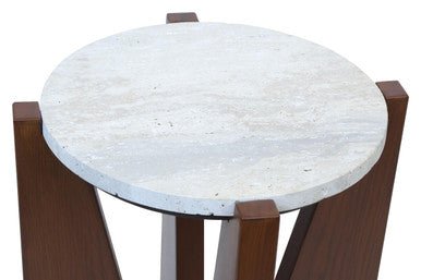Winton Travertine Top Side Table With Acacia Wood Frame