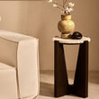 Winton Travertine Top Side Table With Acacia Wood Frame