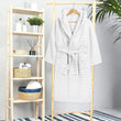 Women's Hydro Ribbed Ultra Soft 100% Cotton Hooded Bath Robes with Pockets and Belt Luxury Terry Towelling Loungewear Sleepwear in White and Grey