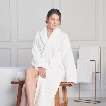 Women's Hydro Ribbed Ultra Soft 100% Cotton Hooded Bath Robes with Pockets and Belt Luxury Terry Towelling Loungewear Sleepwear in White and Grey