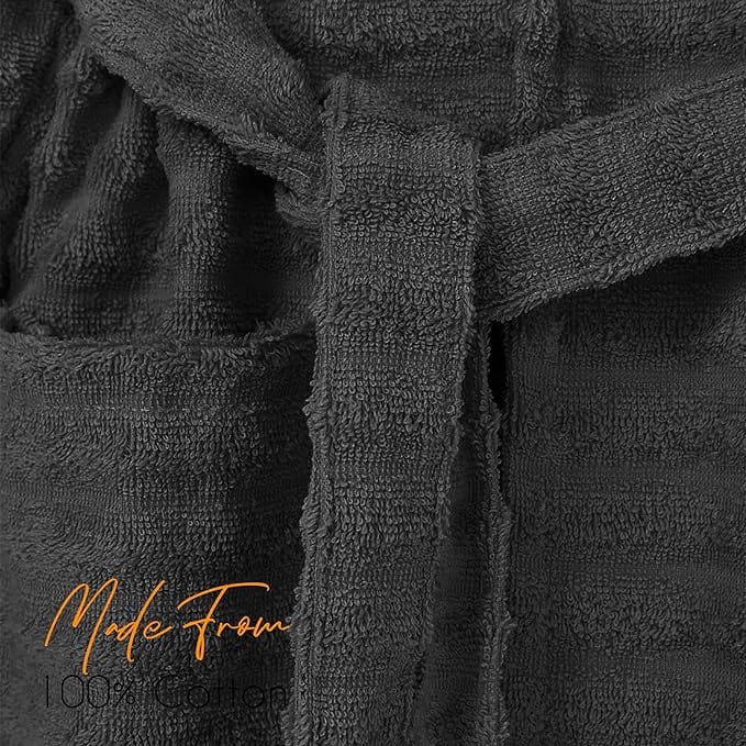 Women's Hydro Ribbed Ultra Soft 100% Cotton Hooded Bath Robes with Pockets and Belt Luxury Terry Towelling Loungewear Sleepwear in White and Grey