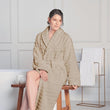 Women's Hydro Ribbed Ultra Soft 100% Cotton Hooded Bath Robes with Pockets and Belt Luxury Terry Towelling Loungewear Sleepwear in White and Grey