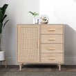 Wood and Rattan Accent Side Cabinet