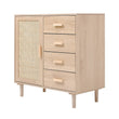 Wood and Rattan Accent Side Cabinet