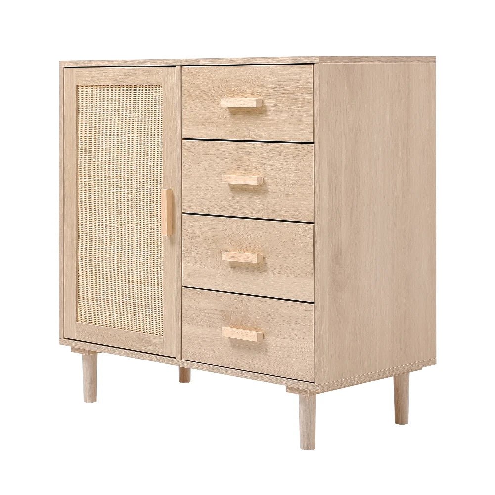 Wood and Rattan Accent Side Cabinet