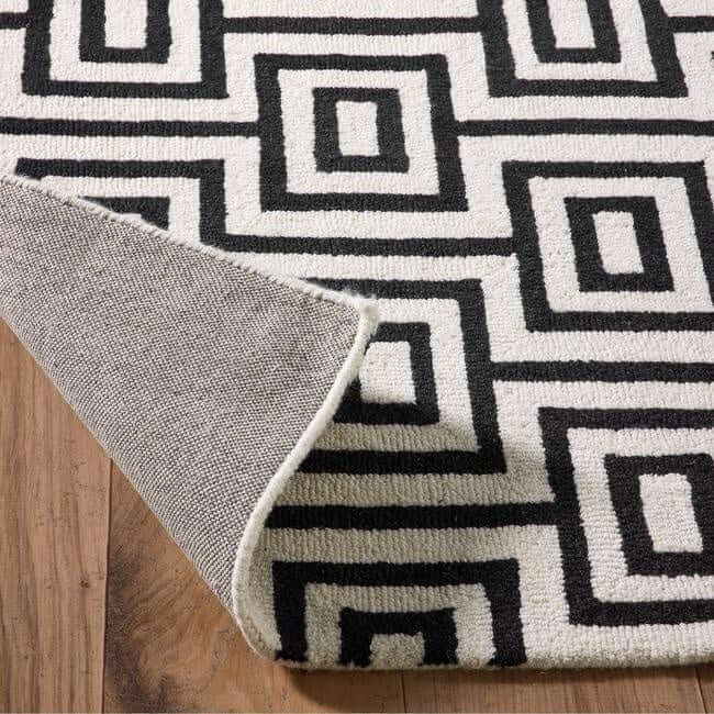Wool Labyrinth Rug White and Black