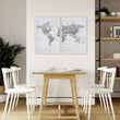 World Map Wall Art Vintage Grey Detailed Cartography Diptych displayed on a wall in a styled room — view 4