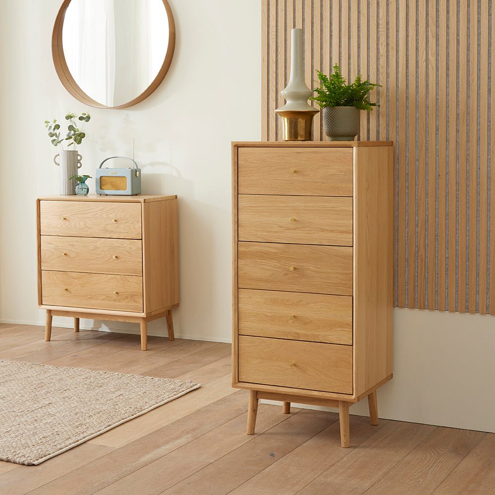 Wright Oak Tallboy Chest of 5 Drawers