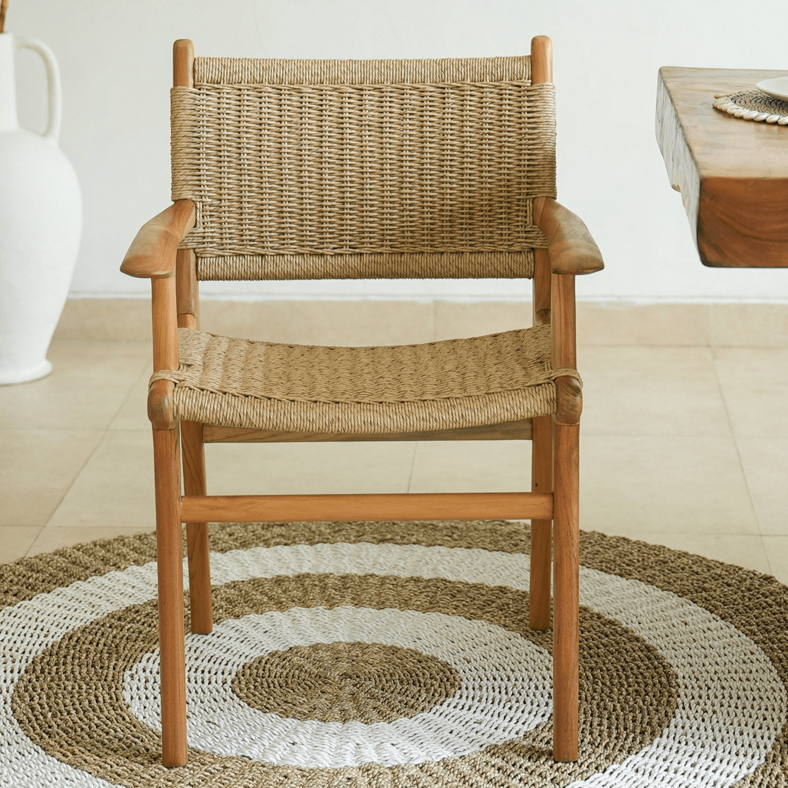 Zara Rattan Dining Chair with Armrest