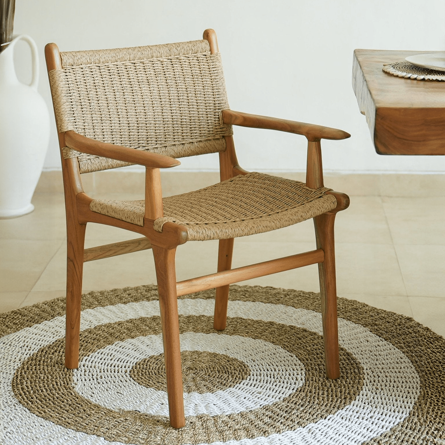 Zara Rattan Dining Chair with Armrest