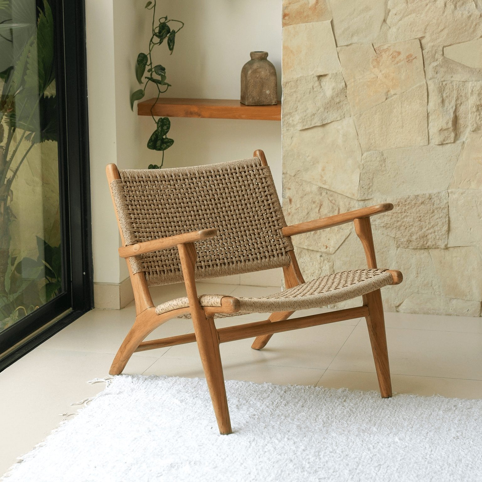 Zara Teak & Rattan Accent Armchair