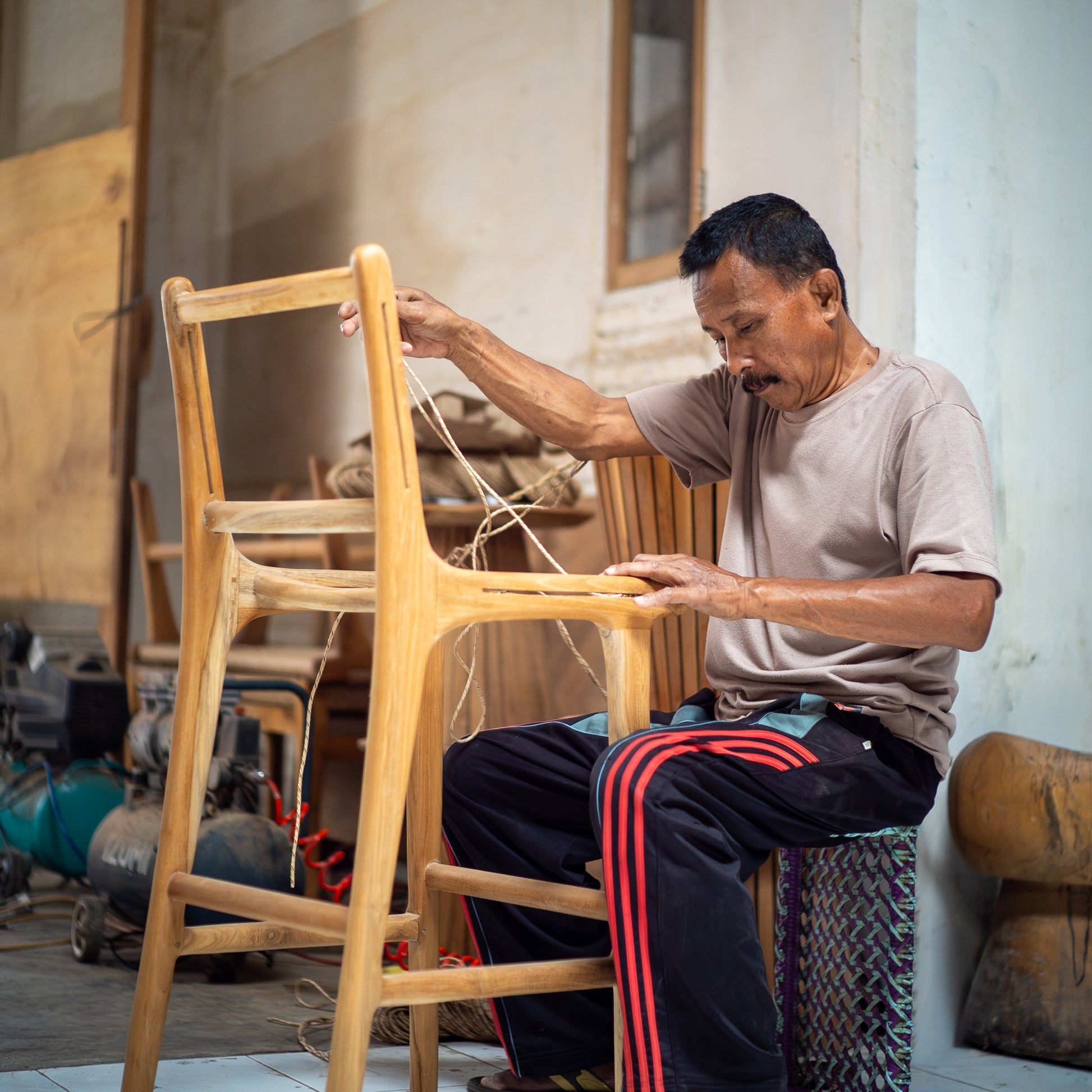 Zara Teak & Rattan Bar Stool