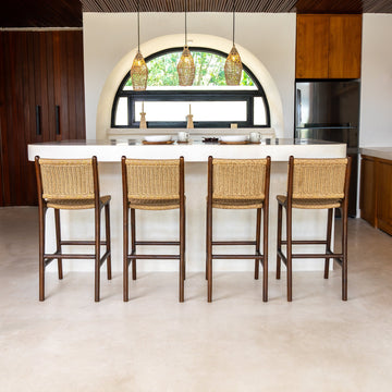 Zara Teak & Rattan Bar Stool - Chocolate