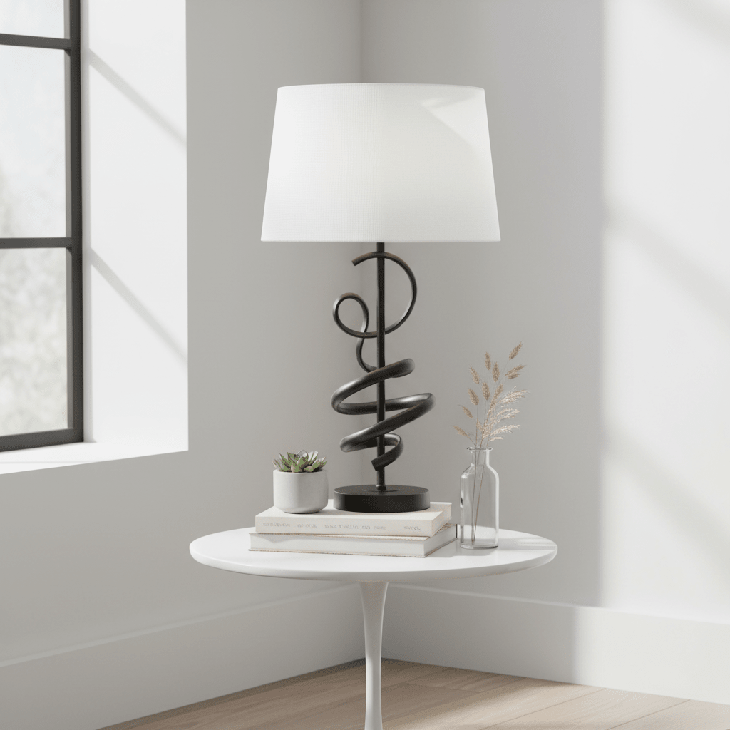Zavi Matte Black Squiggle Table Lamp