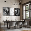 Zebra wall art Black & White Wildlife wall art | Elephants, Birds & Zebra Stripes displayed on a wall in a styled room