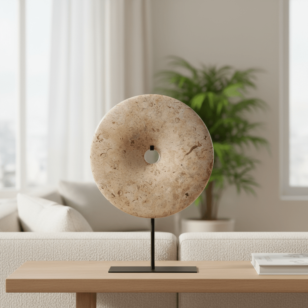 Zoro Large Natural Speckled Marble Round Disc Sculpture