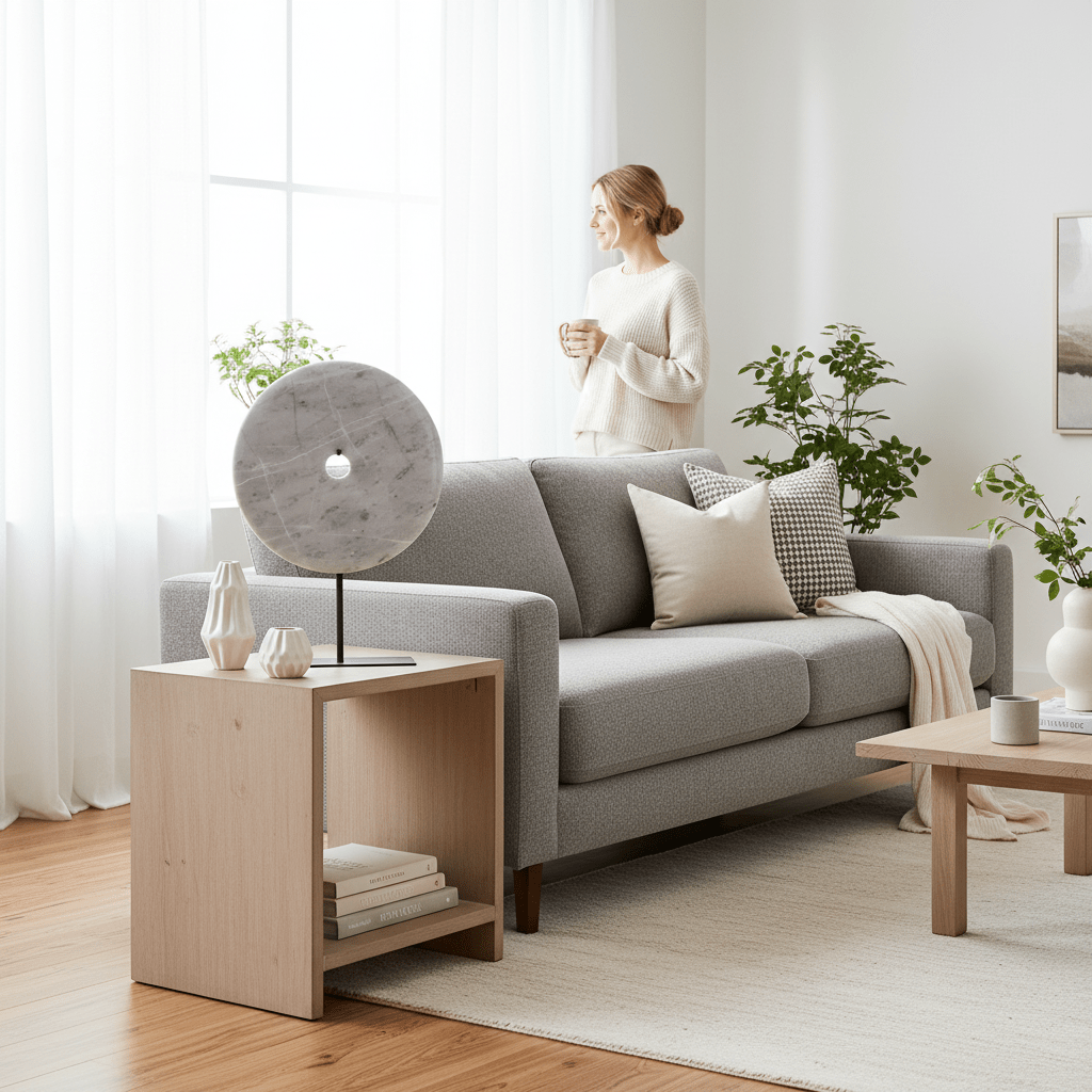 Zoro Medium Round Grey Marble Disc Sculpture