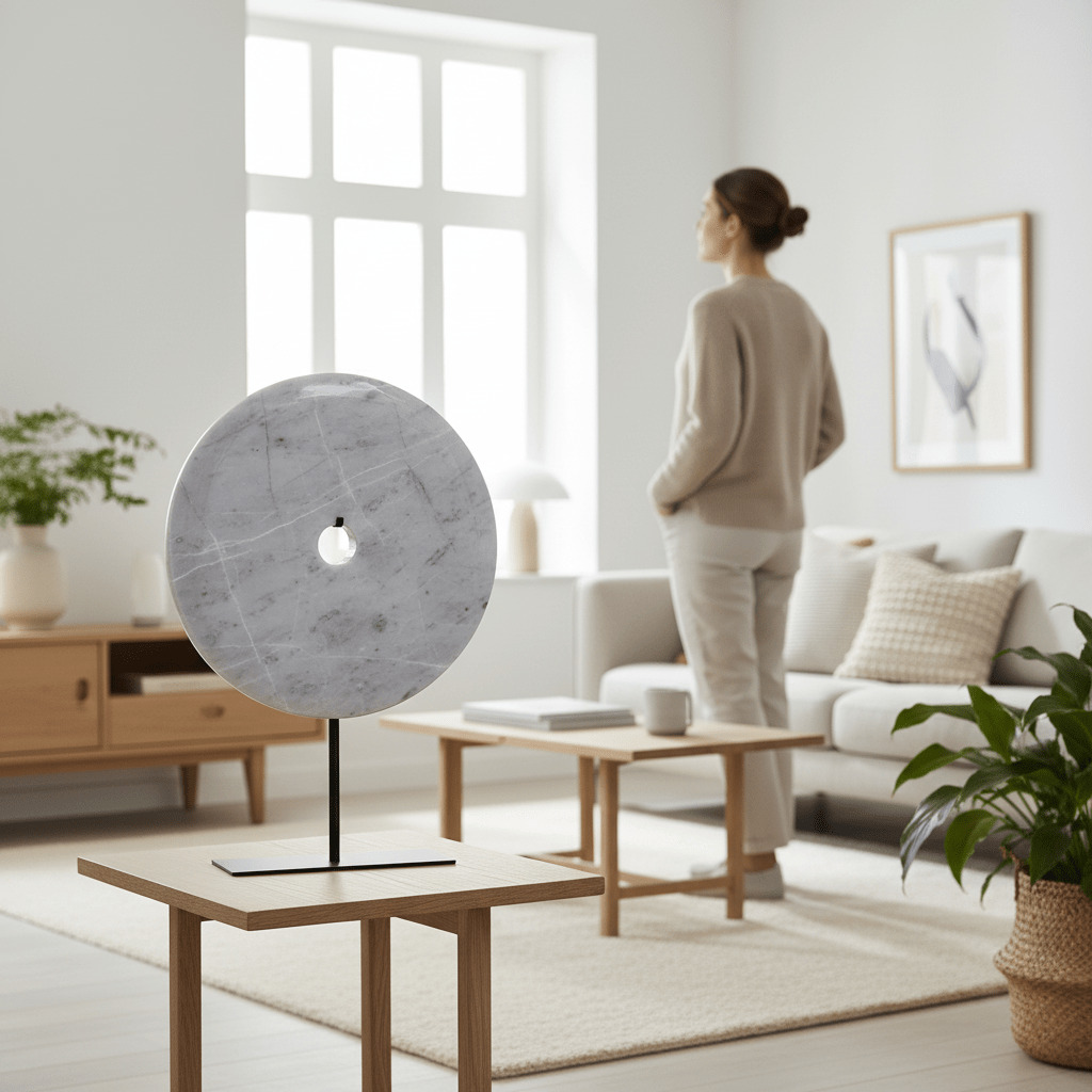 Zoro Medium Round Grey Marble Disc Sculpture