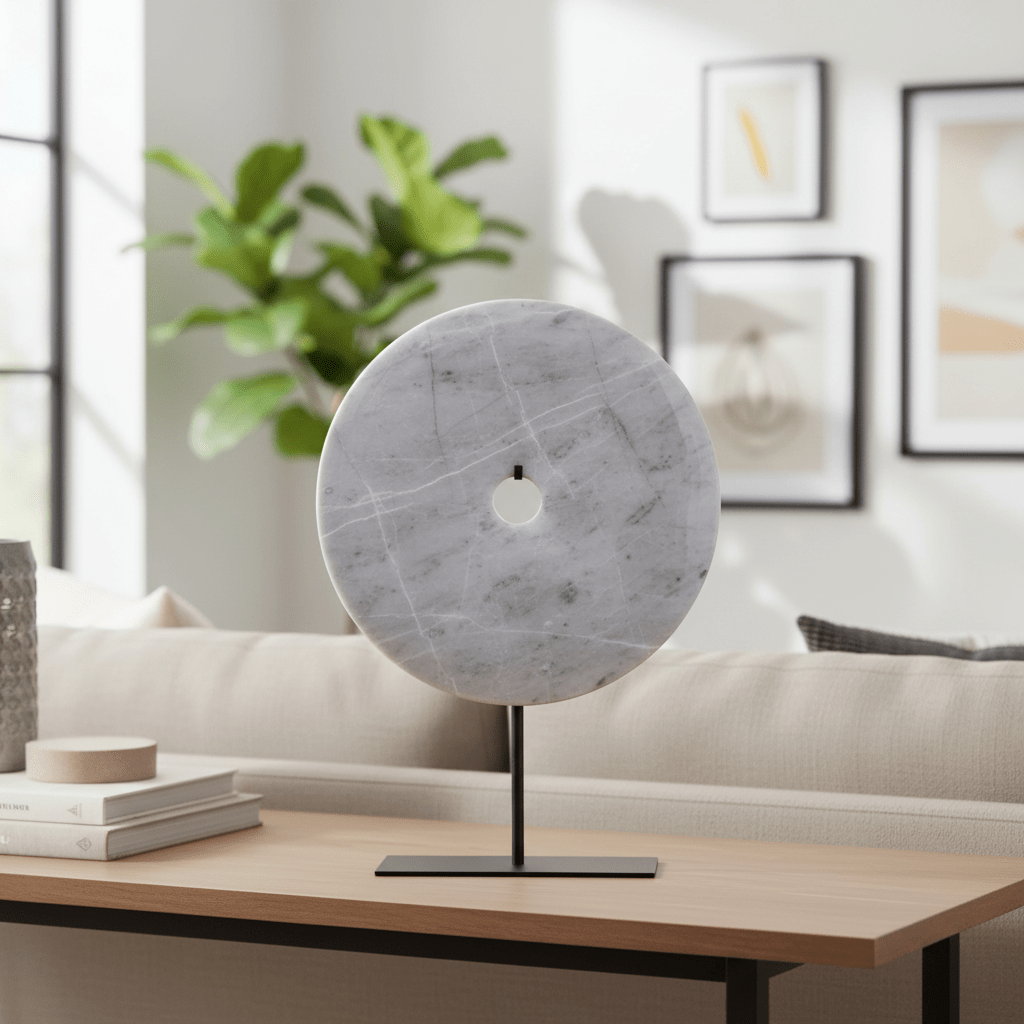Zoro Medium Round Grey Marble Disc Sculpture