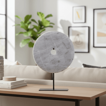 Zoro Medium Round Grey Marble Disc Sculpture
