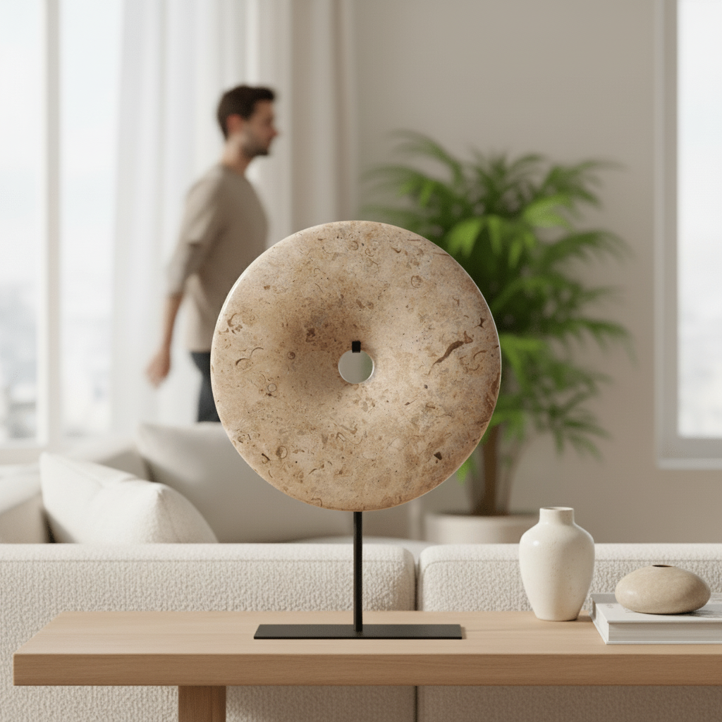 Zoro Large Natural Speckled Marble Round Disc Sculpture