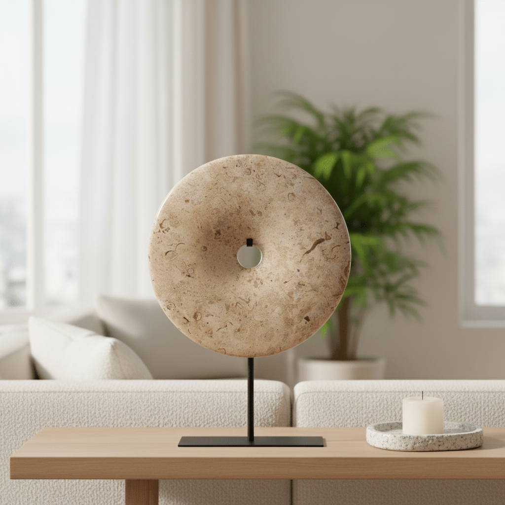 Zoro Large Natural Speckled Marble Round Disc Sculpture