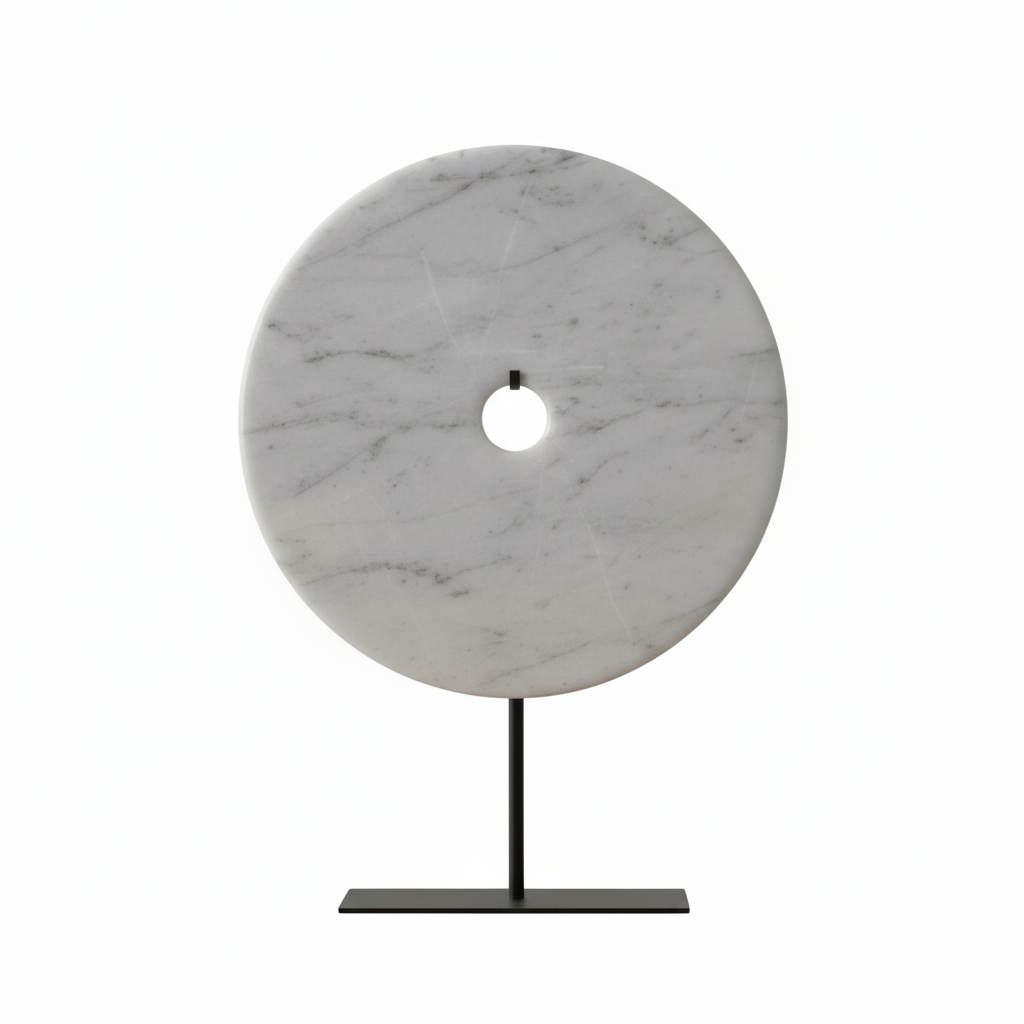 Zoro Large Round Grey Marble Disc Sculpture