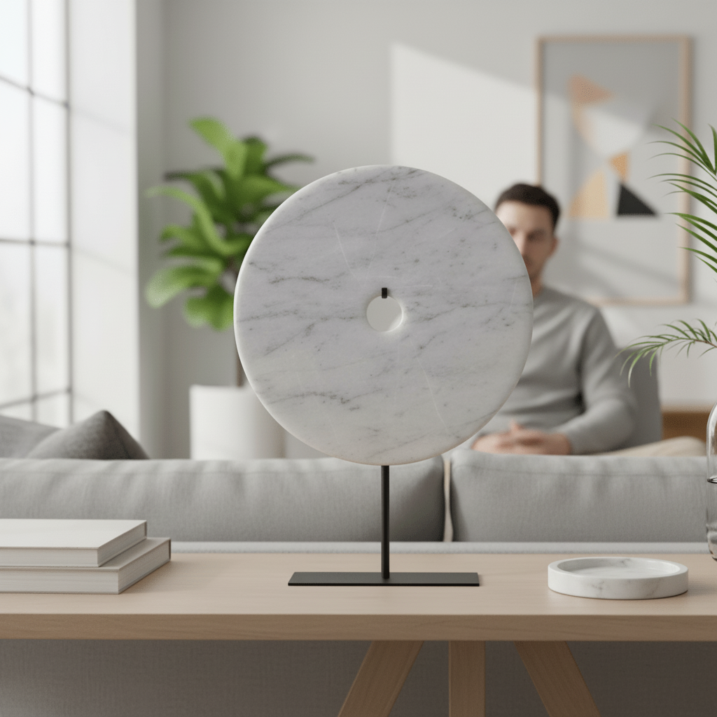Zoro Large Round Grey Marble Disc Sculpture