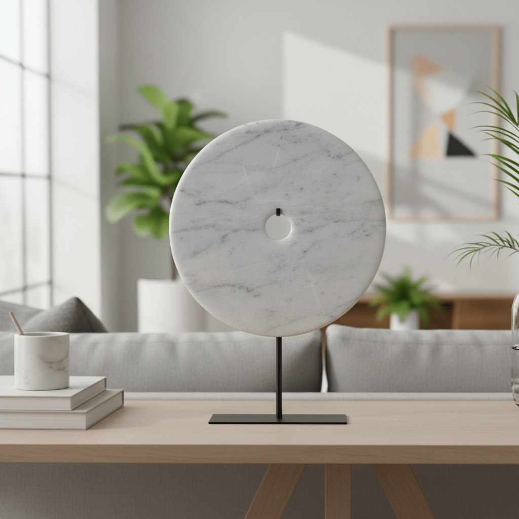 Zoro Large Round Grey Marble Disc Sculpture