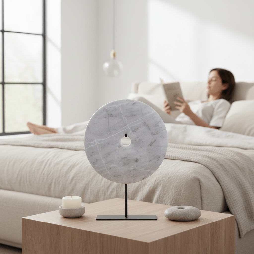 Zoro Medium Round Grey Marble Disc Sculpture