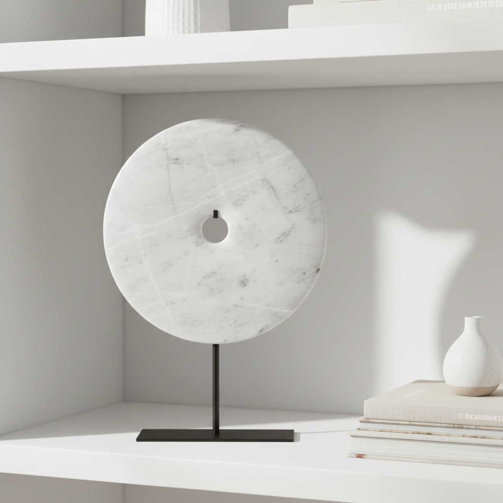 Zoro Medium Round Grey Marble Disc Sculpture