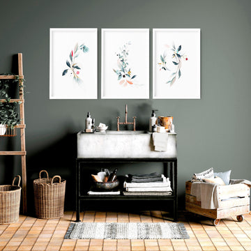 Bathroom wall decor UK | Set of 3 Botanical art prints