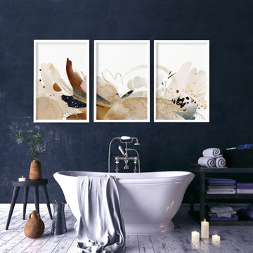 Art mural abstrait de salle de bains | lot de 3 impressions murales
