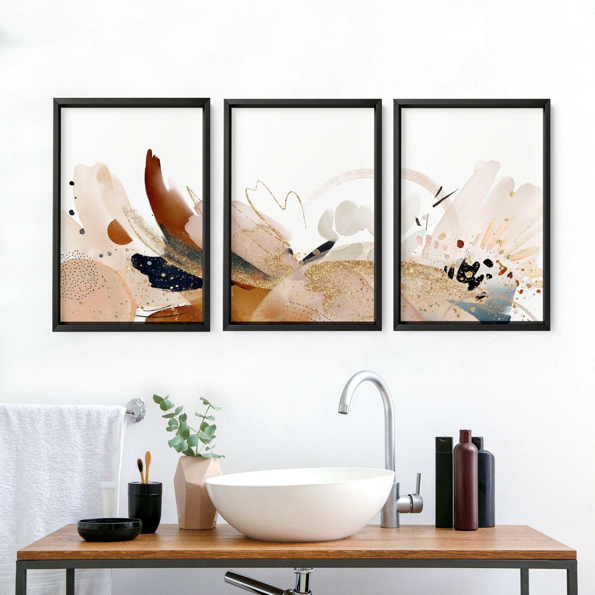 Abstract bathroom wall art | set of 3 wall prints