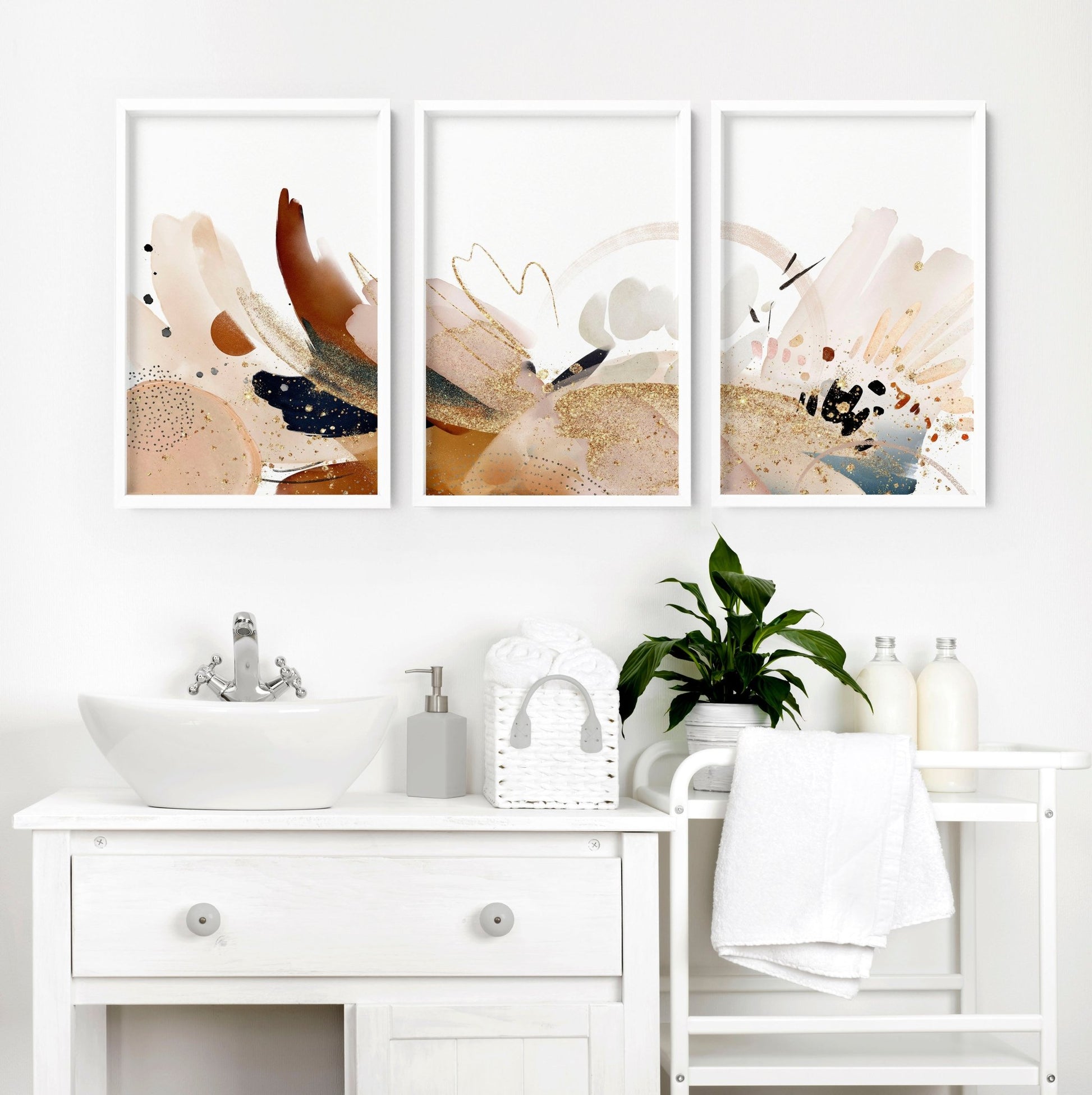 Bathroom wall art | set of 3 framed wall prints