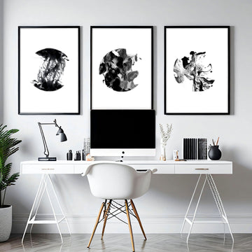 Conjunto abstracto de moda de 3 impresiones de arte de pared enmarcadas para un abogado Decoración de escritorio de oficina mínima, conjunto de arte de pared de galería contemporánea para oficina en casa