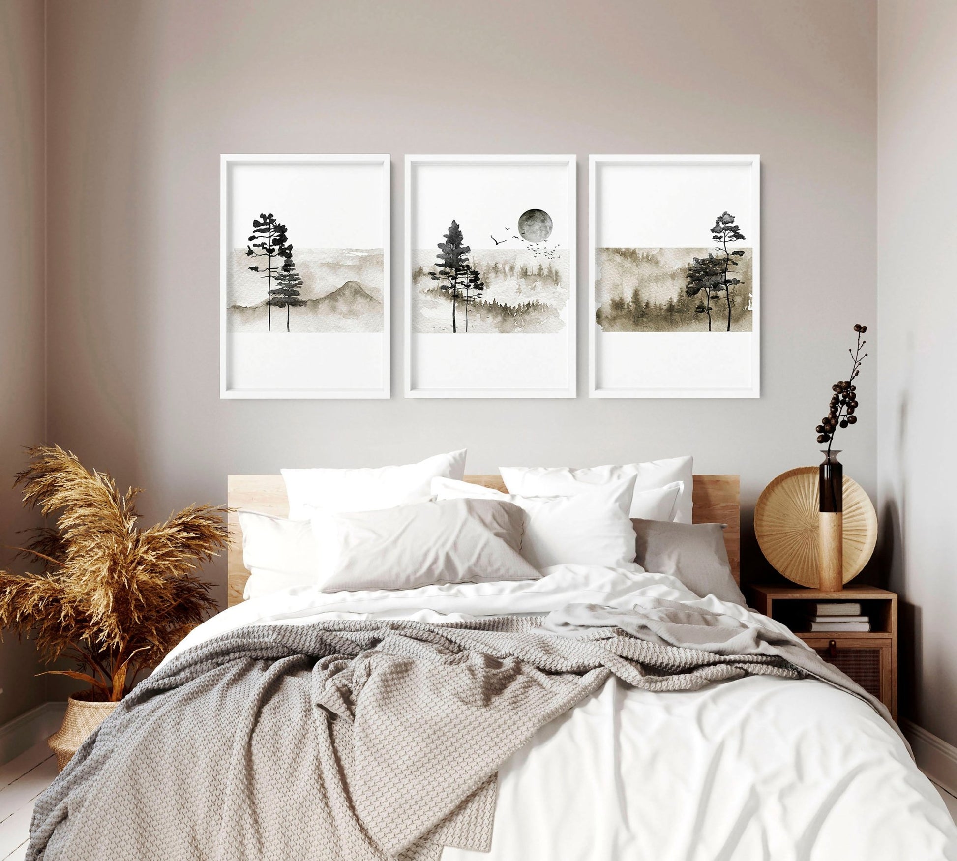 Art prints Scandinavian for bedroom | set of 3 wall art prints