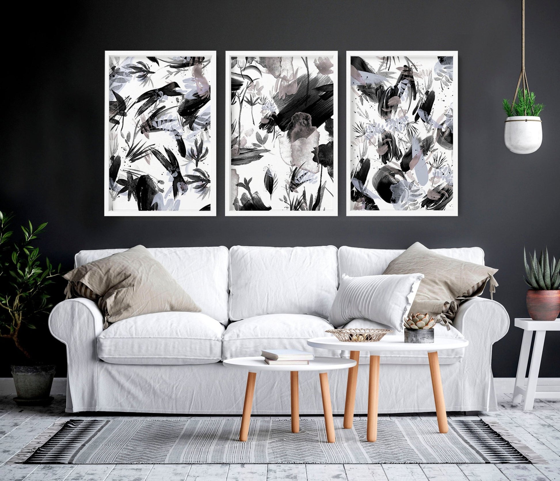 Artistic Black and white wall pictures | set of 3 wall art prints - About Wall Art