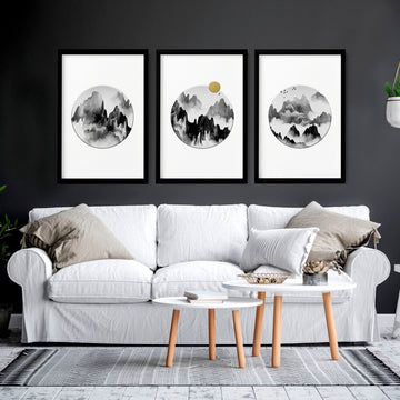 Asian inspired living room | set of 3 wall art prints